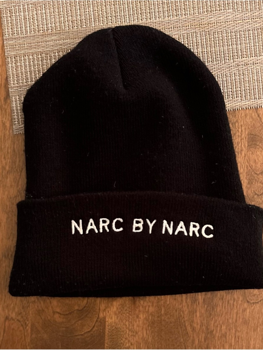 UNIF Black Beanie with White 'NARC BY NARC' Embroidery